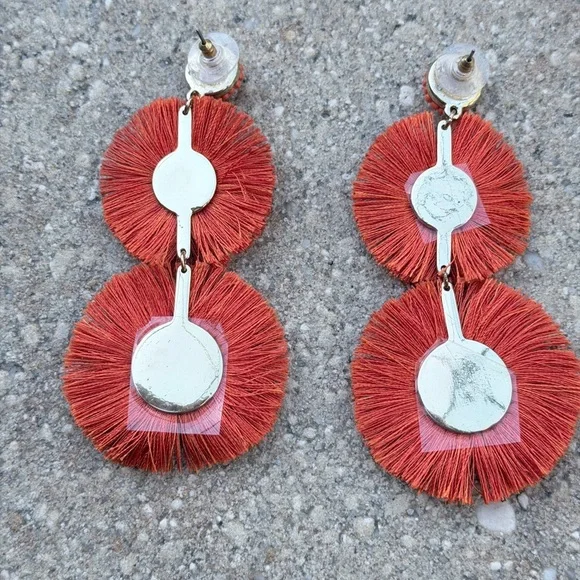 Orange Fringe Beaded Statement Earrings - Picture 3 of 3